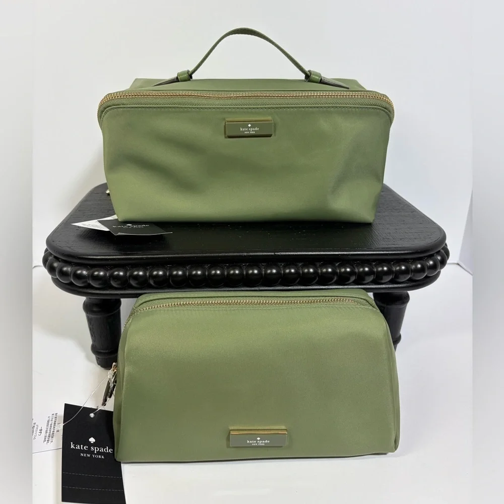 NEW Kate Spade Olive Toiletry Bag Set